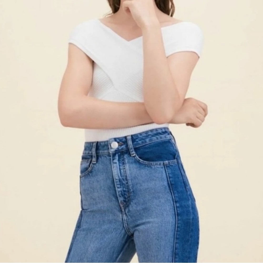 Maje Manhattan Blanc‎ Ribbed Two Way Top Size 2